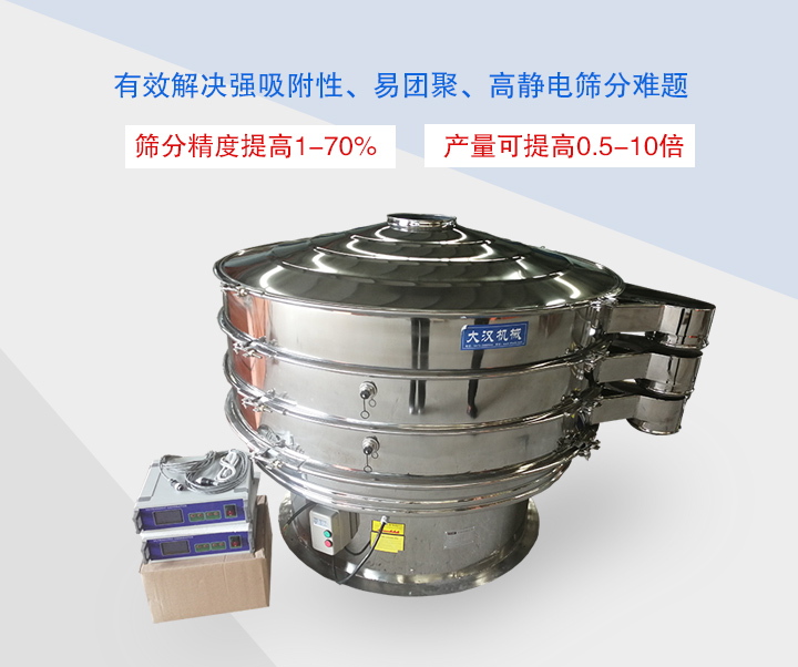 超聲波振動篩主要用于篩分粘性強、高靜電、易團聚的精細粉末
